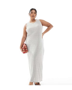 Vero Moda Curve slubby maxi tank dress in mono stripe