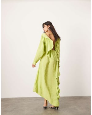 ASOS EDITION asymmetric long sleeve maxi dress with open back in lime green