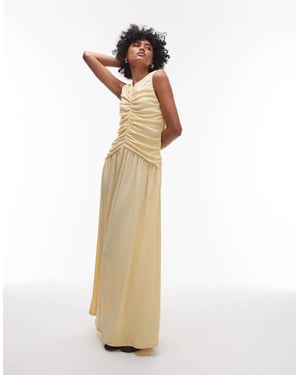 Topshop drop waist ruched maxi dress in buttermilk