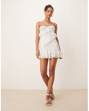 ASOS DESIGN crochet ruffle mini dress in sage green