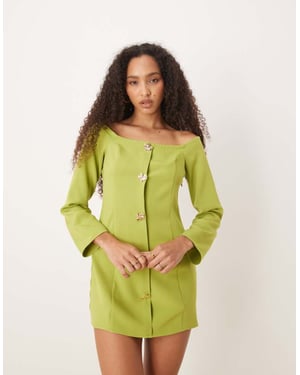 ASOS DESIGN bardot button through mini dress in green