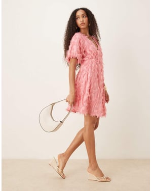 YAS textured v neck mini dress in bubblegum pink