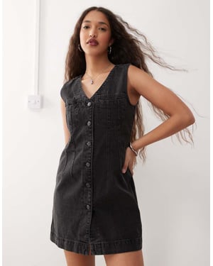 Noisy May denim waistcoat mini dress in washed black