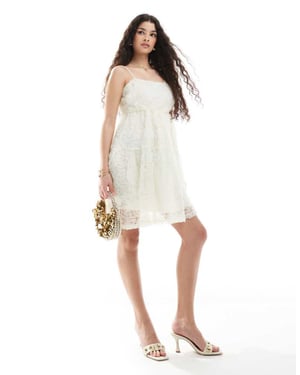 Pieces 3D flower applique mini dress in white