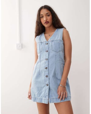 Noisy May denim waistcoat mini dress in light blue wash