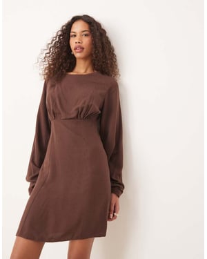 ASOS DESIGN linen blend cocoon sleeve mini dress in chocolate