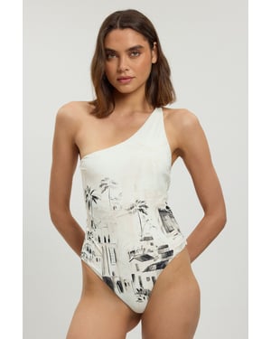 Scenic Print One Shoulder Swimsuit