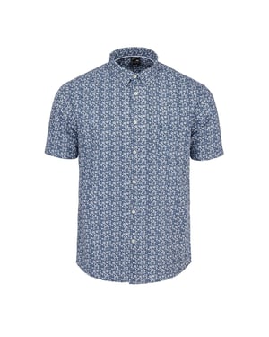 Ben Sherman Gebloemd herenoverhemd met korte mouwen (Blauw)