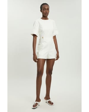 Tailored Linen Gold Button Detail Playsuit