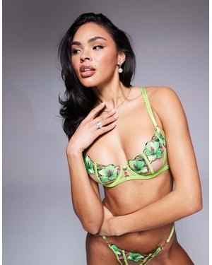 Ann Summers Caged Hibsicus non padded balcony bra in lime