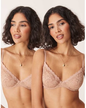 ASOS DESIGN Lila 2 pack underwired bra in sand