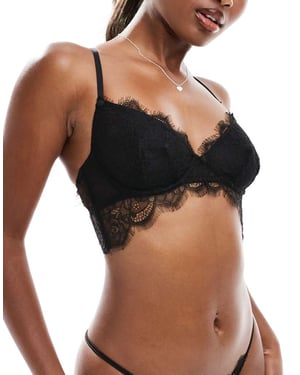 Cotton On eyelash lace longline underwire bra in black