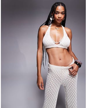 Missyempire beach knitted tie back bralet co-ord in cream