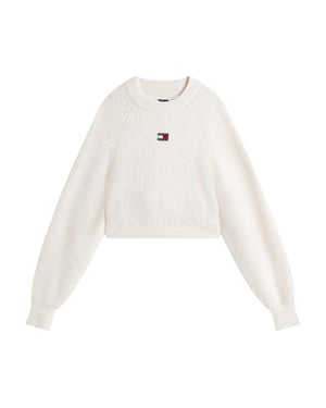 Tommy Jeans Dames Badge Raglan Lange Mouwen Sweater Top (Antiek Wit)