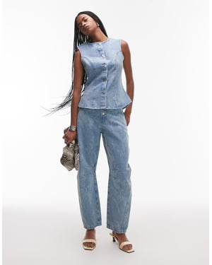 ASOS DESIGN barrel leg jean in floral mid wash blue