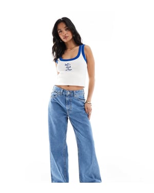 ASOS DESIGN Petite wide leg dad jeans in clean blue