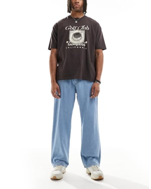 Jack & Jones Dave wide fit drawstring light weight jeans in light blue wash