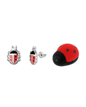 Sterling Silver Enamel Ladybird Children's Stud Earrings With Novelty Box
