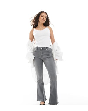 Dr Denim Petite Lexy Bootcut mid waist slim fit bootcut leg jeans in washed grey