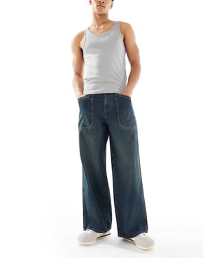 ASOS DESISN loose jeans with green tint in dark wash blue