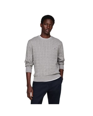 Tommy Hilfiger Heren Kabeltrui Katoen Ronde Hals (Medium Grijs)