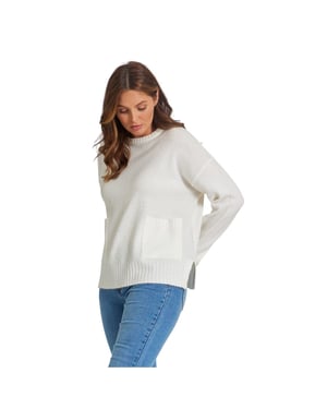 Be You Dames/Dames Sweater Top met Zakken Crew Hals (Crème)