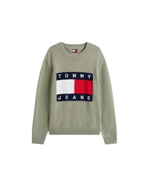 Tommy Jeans Heren Vlag Logo Rundhals Trui (Sage Groen)