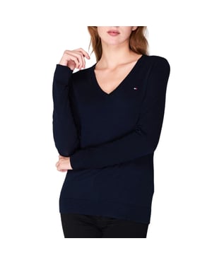 Tommy Hilfiger Dames/Dames Katoenen V Hals Sweater Top (Marine)