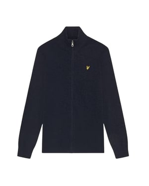 Lyle & Scott Heren Geribbelde Zip Kraag Lange Mouwen Sweater Top (Marine Melange)