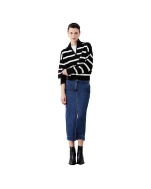 French Connection Unisex Vuxen Vhari Horizontal Stripe Zip Neck Relaxed Fit Sweater Top (Svart)