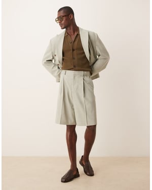 ASOS DESIGN linen look wide suit short in sage green