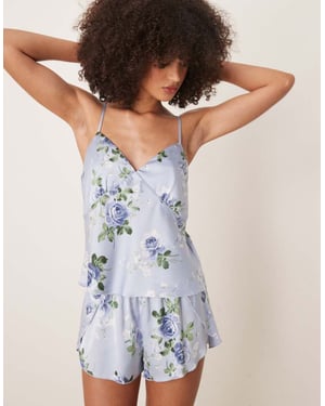 Abercrombie & Fitch tie up pyjama cami top in blue floral co-ord