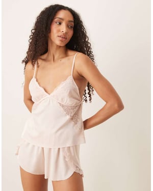 Abercrombie & Fitch nightwear satin lace trim cami top in pink co-ord