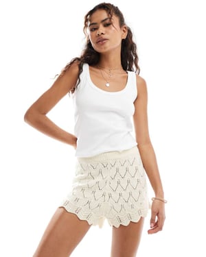 Miss Selfridge knitted pointelle booty short co ord in cream