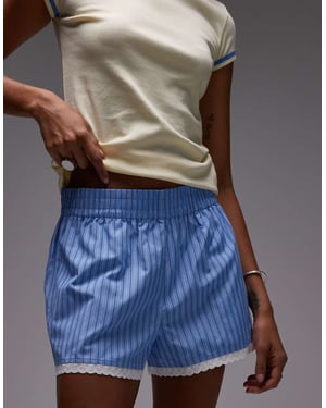 Topshop high waisted stripe lace trim boxer short in blue
