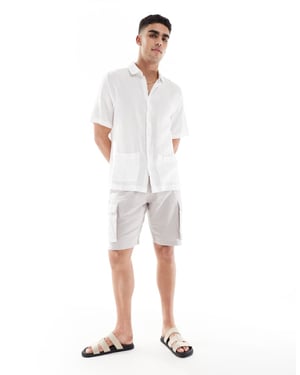 French Connection cargo pocket linen shorts in stone