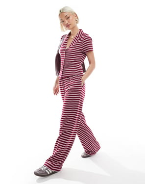ASOS DESIGN wide leg trouser co-ord in burgundy stripe