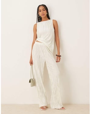 Vila high waist plisse wide leg trouser co-ord in pale silt green tie dye