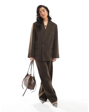 Pieces wide leg tailored trousers co-ord in chocolate brown pinstripe