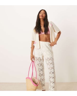 JDY Petite crochet wide leg trousers with short insert in white
