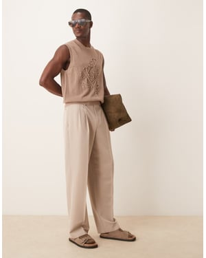 ASOS DESIGN smart wide leg trousers with double pleats in stone
