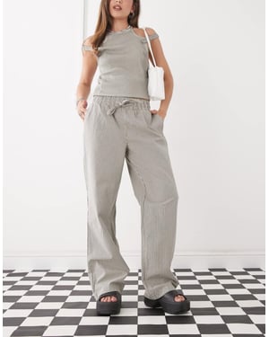 Noisy May tie front wide leg trousers in grey stripe