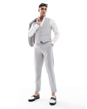 ASOS DESIGN linen blend tapered suit trousers in grey tonal check
