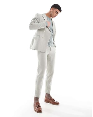 ASOS DESIGN wool blend tapered suit trousers in sage green weave