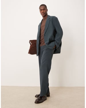 ASOS DESIGN elasticated straight leg suit trousers in blue