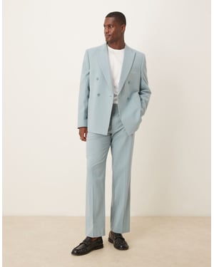 ASOS DESIGN straight suit trousers in light blue crinkle texture