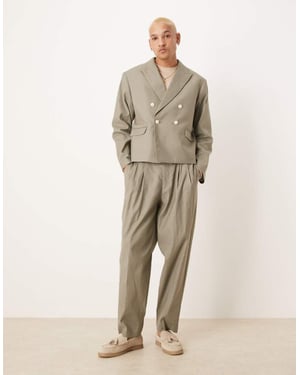 ASOS DESIGN linen mix oversized tapered suit trousers in khaki