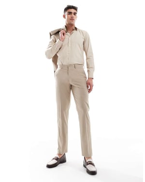 ASOS DESIGN washable slim suit trousers with lightweight worsted wool in neutral