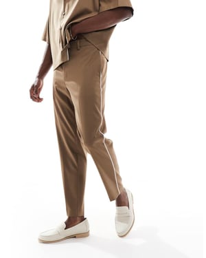 ASOS DESIGN smart tapered trousers with side piping in camel