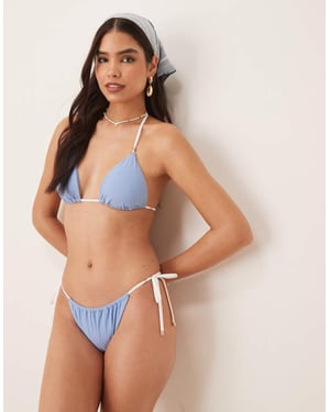 Abercrombie & Fitch cheeky tie side bikini bottom co-ord in blue